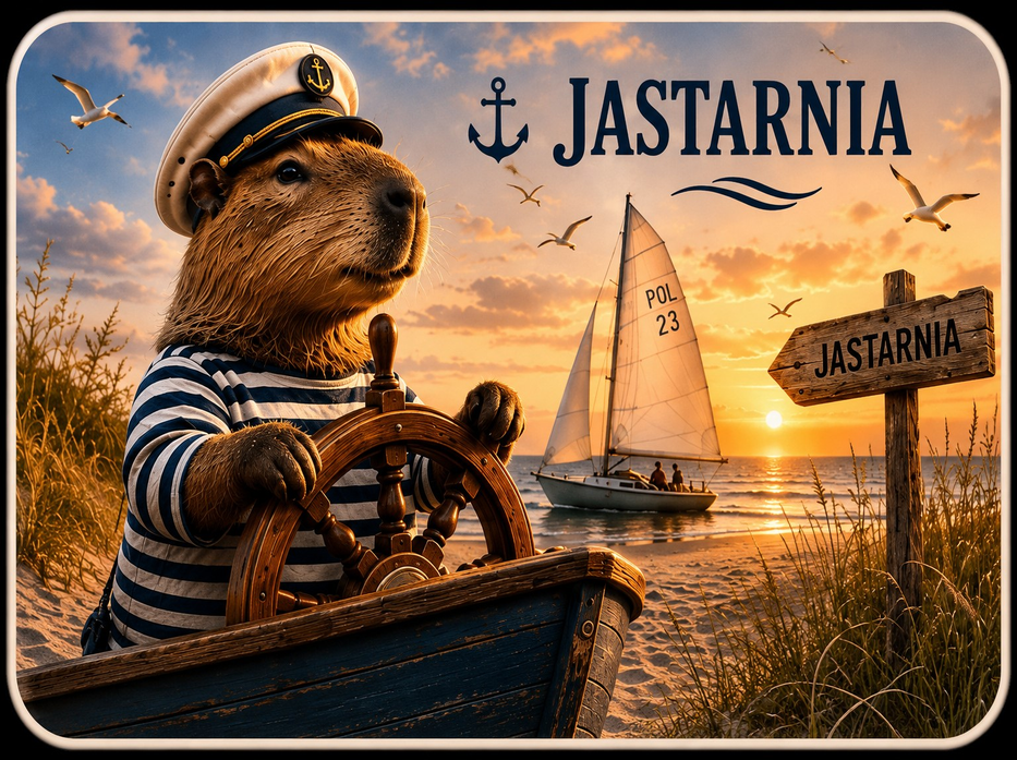 Magnes na lodówkę „Jastarnia – Kapibara Marynarz” | World of Bara™